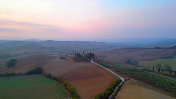 Podere Belvedere House Brouillard Matin Méditerran Rural Environnement Idyllique Toscane — Video
