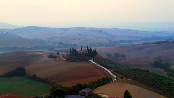 Podere Belvedere House Brouillard Matin Méditerran Rural Environnement Idyllique Toscane — Video