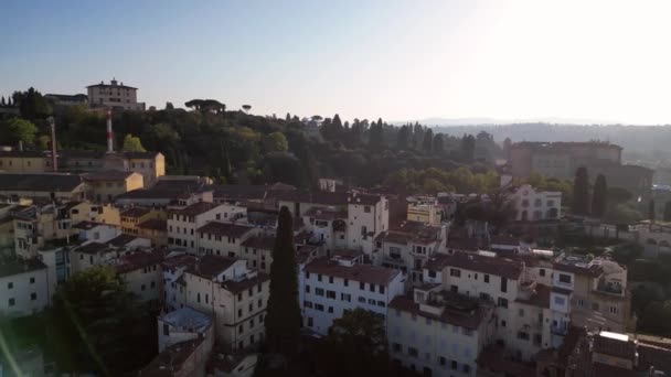 Ciudad Puente Medieval Florencia Río Arno Toscana Italia Rotación Dron — Vídeo de stock