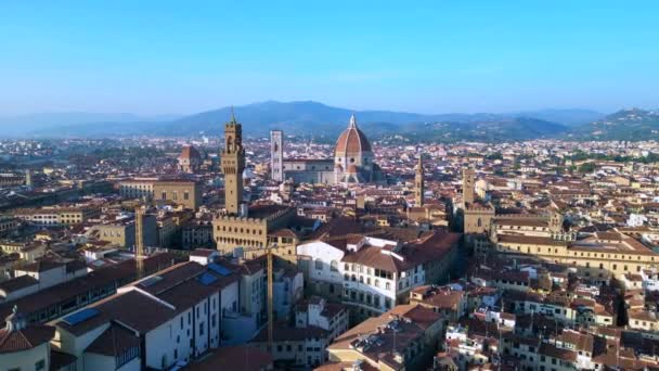 City Cathedral Medieval Town Florence Tuscany Italy Overflight Flyover Drone — Stock Video