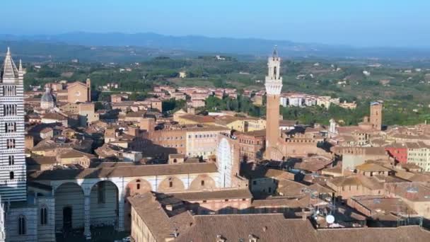 Piazza Del Campo Wieża Średniowieczne Miasto Siena Toskania Włochy Dron — Wideo stockowe