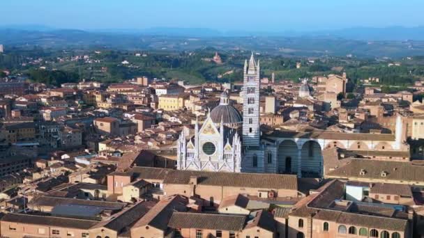 Torre Piazza Del Campo Ciudad Medieval Siena Toscana Italia Dron — Vídeo de stock