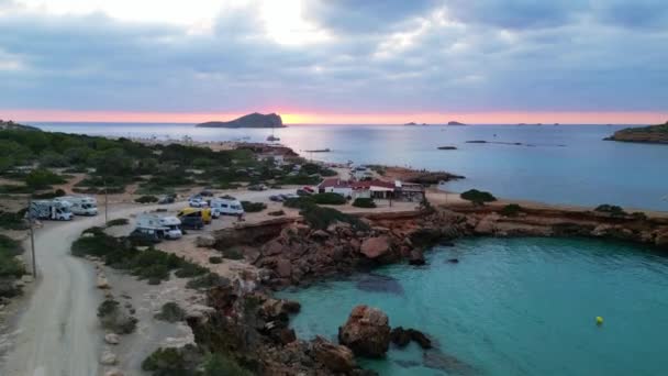 Cloudy Sunset Beach Ibiza Spain Cala Comte Outubro 2023 Speed — Vídeo de Stock