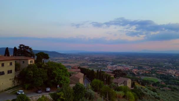 Drohne Toskana Tal Bewölkt Himmel Sonnenuntergang Italien Natur Oktober 2023 — Stockvideo