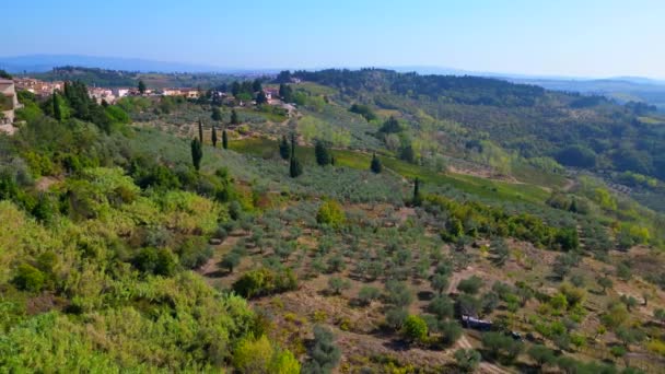 Drone Toscana Pueblo Medieval Colina Bodega Bodega Octubre 2023 Italia — Vídeos de Stock