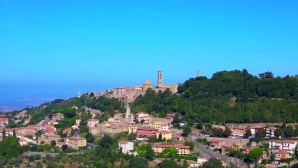 Drone Volterra Città Medioevo Italia Collina Toscana Ottobre 2023 Sorvolo — Video Stock