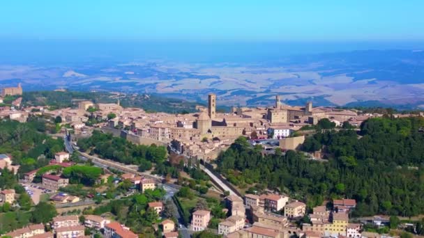 Drone Città Volterra Medioevo Italia Collina Toscana Ottobre 2023 Fly — Video Stock