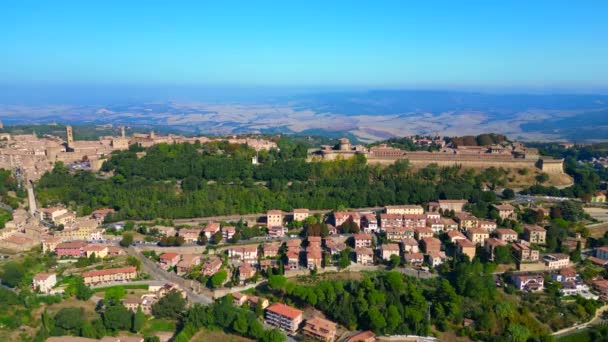 Drón Volterra Város Középkor Olaszország Hill Toszkána Október 2023 Panoráma — Stock videók