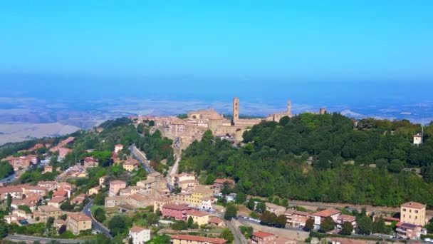 Drohne Volterra Stadt Mittelalter Italien Hügel Toskana Oktober 2023 Panorama — Stockvideo