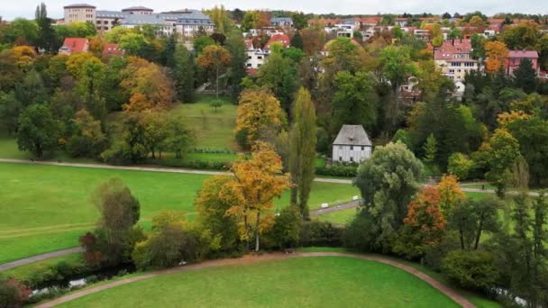 Weimar Garden House Turingia Park German Fall Wide Orbit Overview — Vídeo de stock