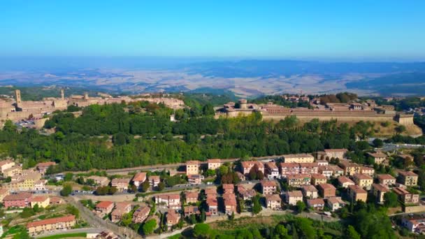 Drone Volterra Stad Middeleeuwen Italië Heuvel Toscane Oktober 2023 Breed — Stockvideo
