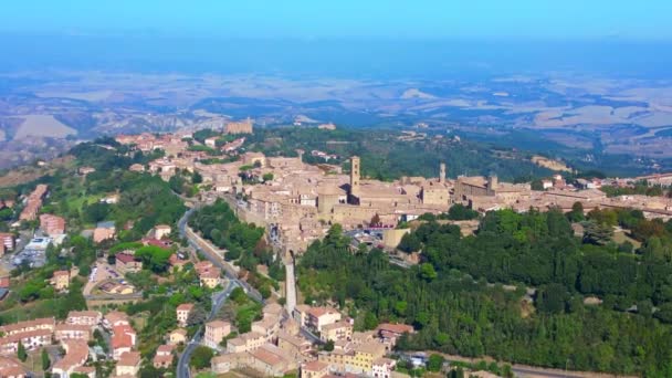 Drohne Volterra Stadt Mittelalter Italien Hügel Toskana Oktober 2023 Panorama — Stockvideo