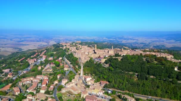 Drón Volterra Város Középkor Olaszország Hill Toszkána Október 2023 Panoráma — Stock videók