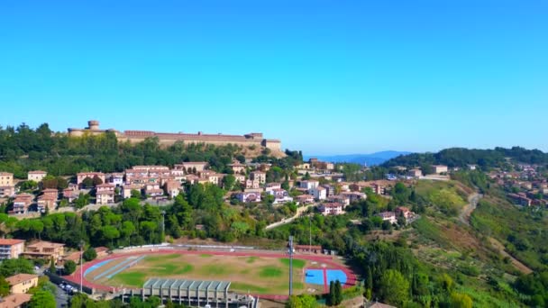 Drone Volterra Town Średniowiecze Włochy Hill Toskania Październik 2023 Malejący — Wideo stockowe