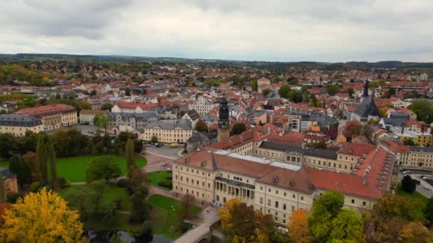 Культурный Город Веймар Тюрингии Германия Упал Километровый Пролет Беспилотного Летательного — стоковое видео