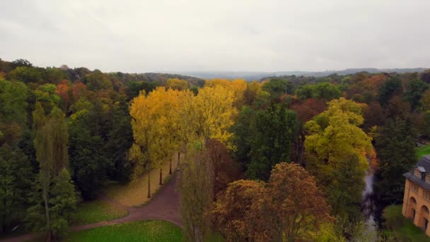 ワイマール歴史公園 テューリンギア ドイツが落ちる 上昇ドローン — ストック動画