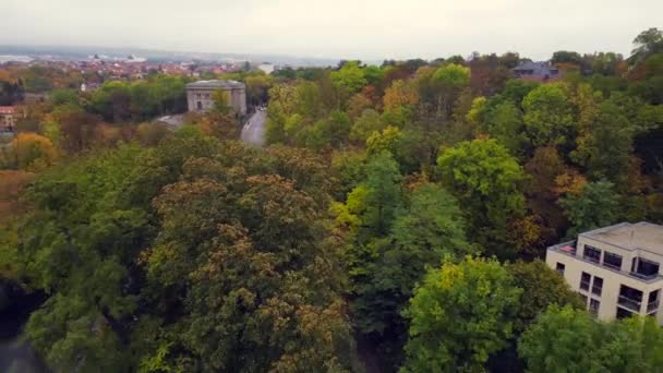 Weimar Parque Histórico Thuringia Alemanha Queda Voar Reverter Drone Imagens — Vídeo de Stock