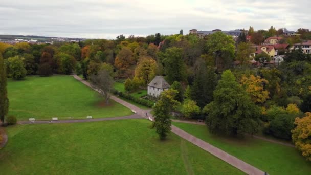 Jardim Weimar Goethe House Thuringia Parque Alemão Queda Panorama Órbita — Vídeo de Stock