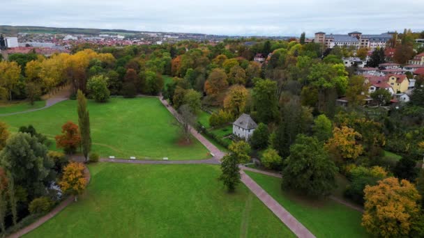 Giardino Weimar Goethe House Turingia Parco Tedesco Autunno Panoramica Drone — Video Stock