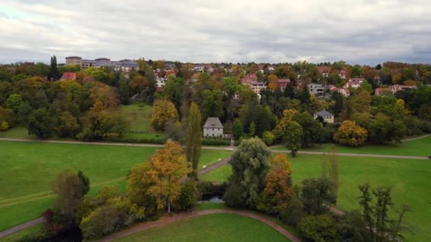 Giardino Weimar Goethe House Turingia Parco Tedesco Autunno Sorvolo Drone — Video Stock