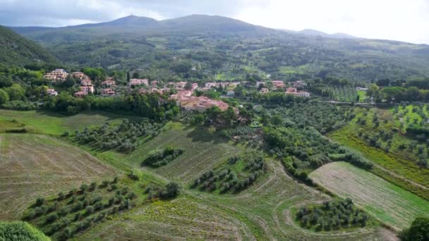 Valle Meditativo Toscana Pueblo Italia Otoño 2023 Vista Aves Drone — Vídeos de Stock