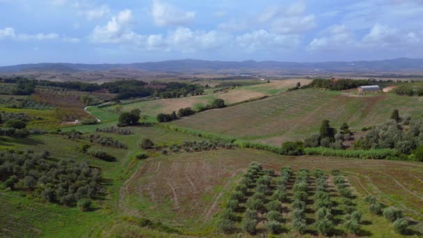Valle Meditativo Toscana Pueblo Italia Otoño 2023 Panorama General Drone — Vídeos de Stock