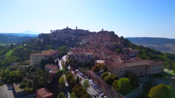 Montepulciano Toscana Sat Medieval Munte Drona Zbor Peste Zbor Imagine — Videoclip de stoc