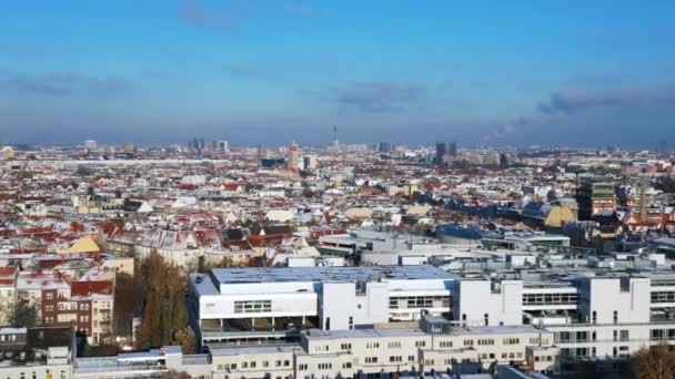 Snow Berlin Steglitz Miasto Słoneczny Zimowy Dzień Niemcy 2023 Lot — Wideo stockowe
