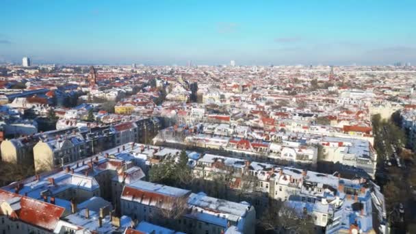 Snow Berlin Steglitz City Słoneczny Zimowy Dzień Niemcy 2023 Przelot — Wideo stockowe