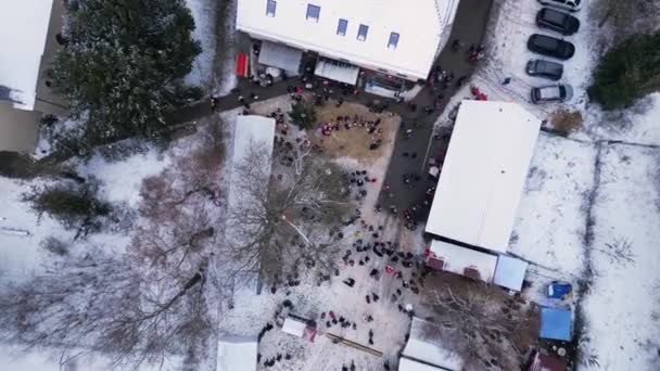 Mercatino Natale Winter Snow Village Nuvoloso Germania Drone Verticale Vista — Video Stock