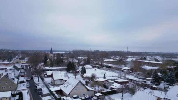 Weihnachtsmarkt Winterschneedorf Trübes Deutschland Drohne Drohnenaufnahmen — Stockvideo