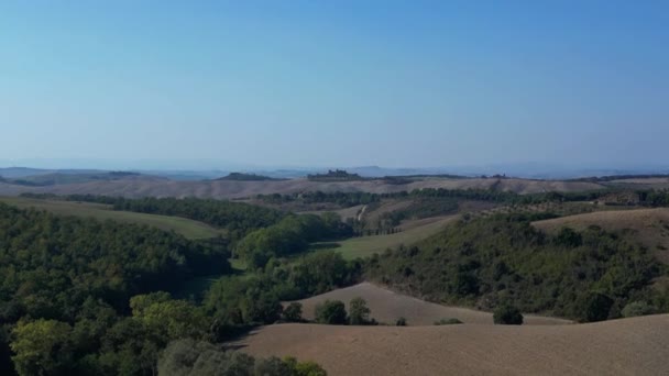 Krajobraz Wsi Fall Toskania Włochy Dron Wznoszący Się Dron Wysokiej — Wideo stockowe