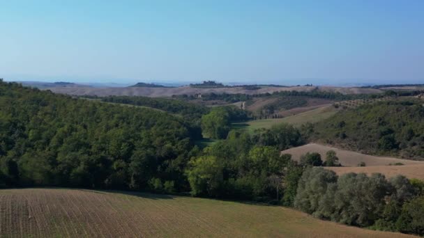 Krajobraz Wsi Fall Toskania Włochy Dron Boom Przesuwne Lewego Drona — Wideo stockowe