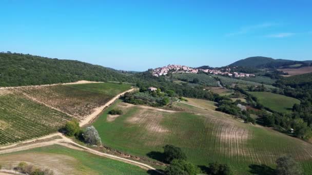 Krajobraz Wsi Fall Toskania Włochy Dron Szeroki Przegląd Orbity Dron — Wideo stockowe