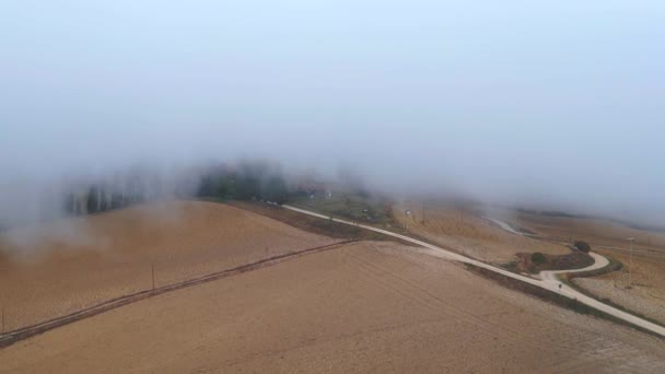 Wschód Słońca Poranna Mgła Włoski Krajobraz Toskania Jesienią Zstępujący Materiał — Wideo stockowe