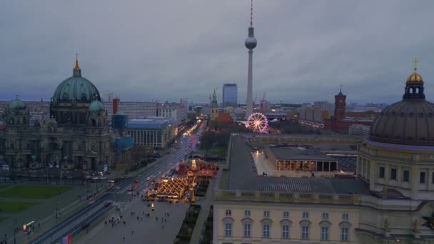 Berlin Marché Nuageux Noël Winter City Palace Descendant Drone Séquences — Video