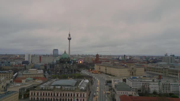 Berlijn Winterkerstmarkt Duitsland Panorama Overzicht Drone Filmische Beelden — Stockvideo
