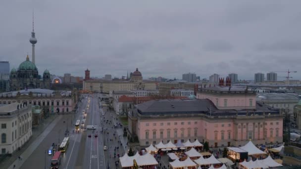 Berlin Winter Christmas Market Germany Panorama Overview Drone Cinematic Footage — Stock Video