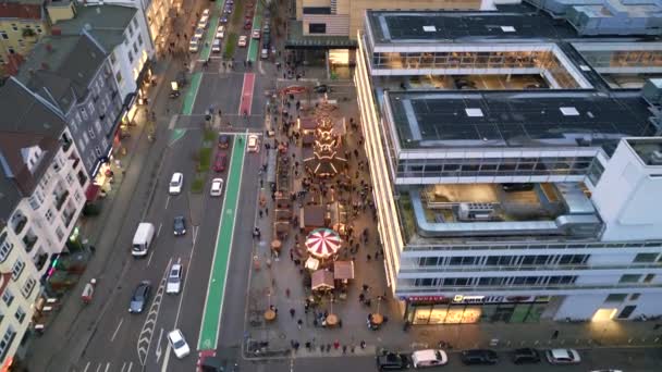 Berlin Steglitz Christmas Market Winter Germany Drone Camera Pointing Cinematic — Stock Video