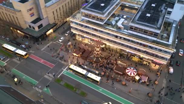 Berlin Steglitz Christmas Market Winter Germany Drone Top View Cinematic — Stock Video