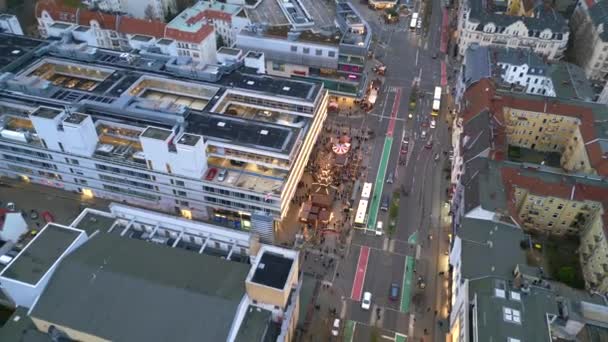 Berlin Steglitz Christmas Market Winter Germany Drone Shot Footage Cinematic — Stock Video