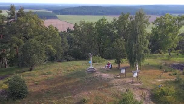 Lilienthal Monument Flying Hill Summer Germany Fly Reverse Drone Cinematic — Stock Video