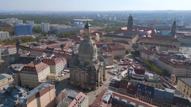 Stadtbild Dresden Stadt Frauenkirche Stadtstadt Deutschland Sommer Sonnig Blauer Himmel — Stockvideo