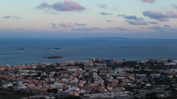 Ilha Ibiza Pôr Sol Bossa Verde Hills Villa Drone Outono — Vídeo de Stock
