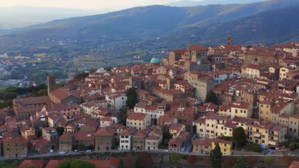Gamla Stan Italienska Medeltida Bergsbyn Toscana Vid Omloppsbana Översikt Drönare — Stockvideo