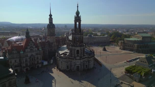 Zwinger Templom Opera River City Dresden Drón 2023 Kiváló Minőségű — Stock videók