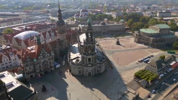 Zwinger Εκκλησία Όπερα Στο River City Δρέσδη Drone 2023 Πτήση — Αρχείο Βίντεο