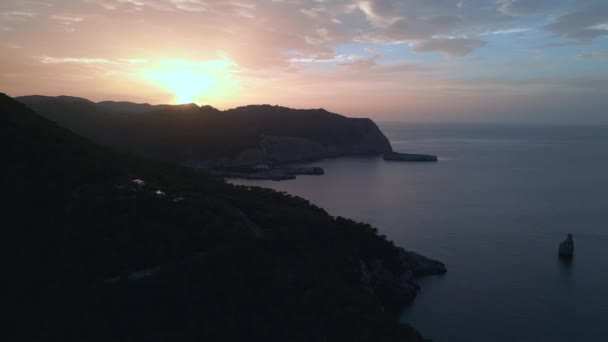 Mountain Sunset Colorful Cloud Island Ibiza 2023 Rotation Right Drone — Stock Video