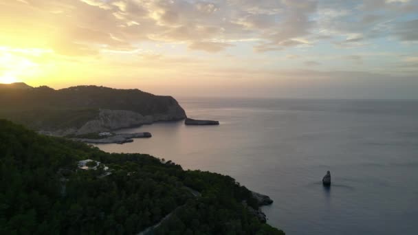 Mountain Sunset Színes Cloud Island Ibiza 2023 Panoráma Áttekintés Drón — Stock videók