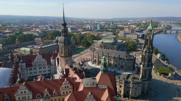 Zwinger Church Opera River City Dron Drezno 2023 Przegląd Panoramy — Wideo stockowe